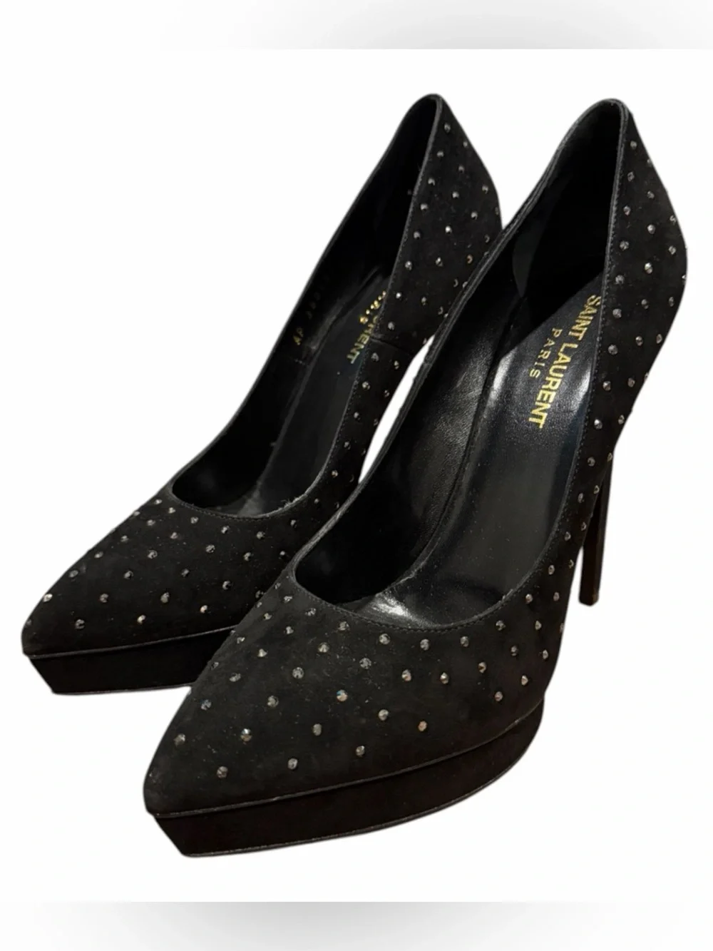 Saint Laurent Black Studded Suede Stiletto Pumps - Picture 2 of 10